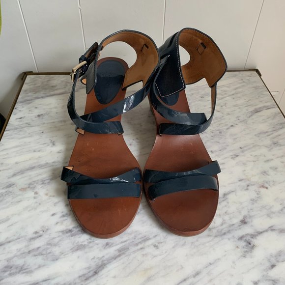 Coach Navy Leather Wedge Sandals size 9.5 - Picture 3 of 10